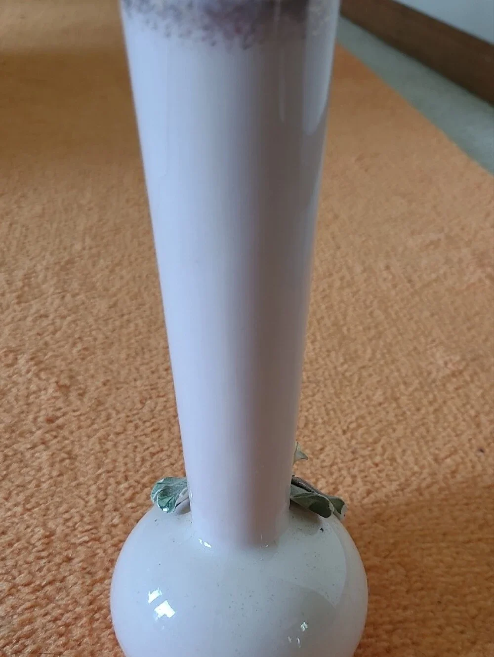 White Ceramic Bud Vase with Yellow Rose and Green Leaf Accents